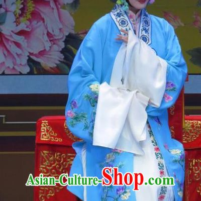 Chinese Ping Opera Diva Apparels Costumes and Headpieces Traditional Pingju Opera Lv Bu And Diao Chan Young Beauty Blue Dress Actress Garment