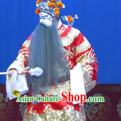 Lv Bu And Diao Chan Chinese Ping Opera Elderly Male Dong Zhuo Costumes and Headwear Pingju Opera Apparels Minister Red Clothing