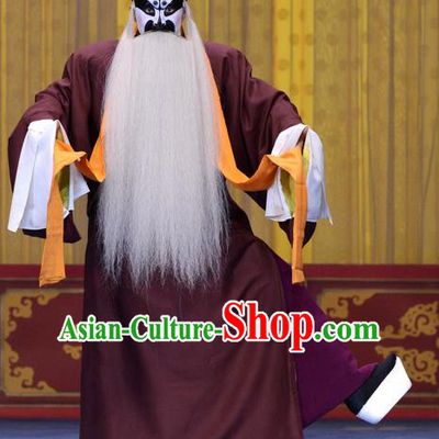 Yao Qi Chinese Peking Opera Elderly Male Garment Costumes and Headwear Beijing Opera Laosheng Apparels Old Man Clothing