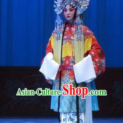 Chinese Ping Opera Hua Tan Apparels Costumes and Headdress Traditional Pingju Opera Zhou Ren Xian Sao Actress Red Dress Diva Garment