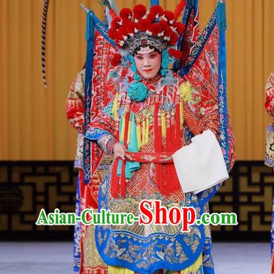 Chinese Beijing Opera Female General Apparels Costumes and Headdress Xiang Jiang Hui Traditional Peking Opera Tao Ma Tan Dress Actress Zhong Wuyan Garment