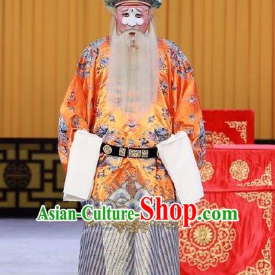 Xiang Jiang Hui Chinese Peking Opera Laosheng Garment Costumes and Headwear Beijing Opera Elderly Man Apparels Official Wu Qi Clothing