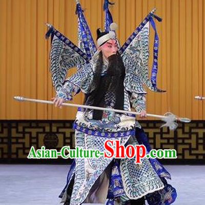 Xiang Jiang Hui Chinese Peking Opera General Kao Garment Costumes and Headwear Beijing Opera Military Officer Armor Suit with Flags Apparels Clothing