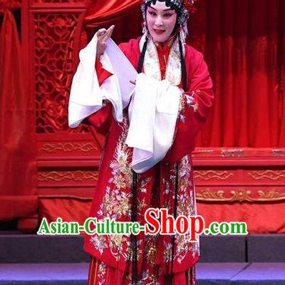 Chinese Beijing Opera Bride Apparels Costumes and Headdress Love of Jade Hairpin Traditional Peking Opera Hua Tan Zhang Yuzhen Dress Wedding Garment
