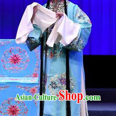 Chinese Beijing Opera Young Female Zhang Yuzhen Apparels Costumes and Headdress Love of Jade Hairpin Traditional Peking Opera Hua Tan Dress Actress Blue Garment