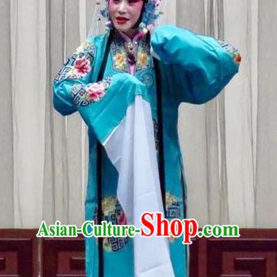 Chinese Ping Opera Diva Apparels Costumes and Headpieces Traditional Pingju Opera San Kan Yu Mei Hua Tan Princess Blue Dress Garment