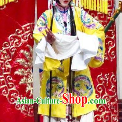 Chinese Ping Opera Royal Princess Apparels Costumes and Headpieces Traditional Pingju Opera San Kan Yu Mei Hua Tan Diva Liu Jinding Yellow Dress Garment