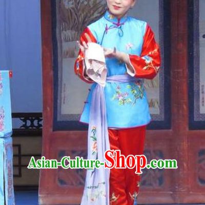 Chinese Ping Opera Maidservant Apparels Costumes and Headdress Traditional Pingju Opera Tao Li Mei Xiaodan Young Lady Dress Garment