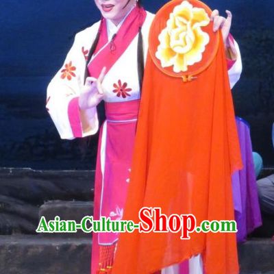 Chinese Ping Opera Country Woman Apparels Costumes and Headpieces Traditional Pingju Opera Pear Blossom Love Seamstress Li Hua Dress Garment