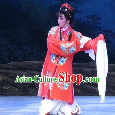 Chinese Ping Opera Bride Li Hua Apparels Costumes and Headpieces Traditional Pingju Opera Pear Blossom Love Diva Red Dress Garment