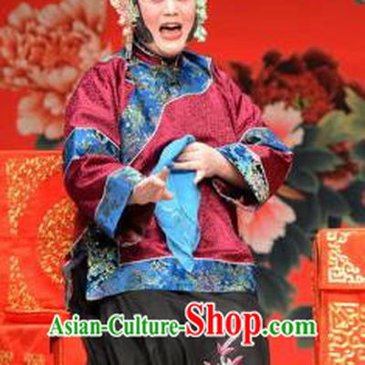 Chinese Ping Opera Procuress Apparels Costumes and Headpieces The Oil Vendor and His Pretty Bride Traditional Pingju Opera Laodan Dress Garment