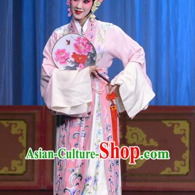 Chinese Beijing Opera Hua Tan Apparels Costumes and Headdress Xie Yaohuan Traditional Peking Opera Actress Pink Dress Young Woman Garment