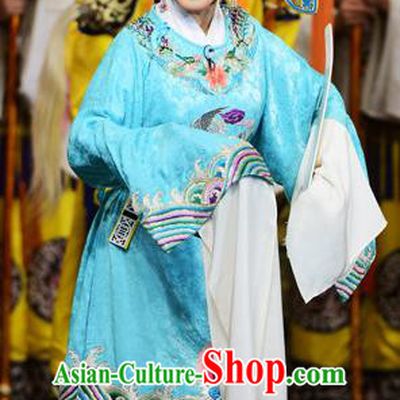 Chinese Beijing Opera Diva Hua Tan Apparels Costumes and Headdress Xie Yaohuan Traditional Peking Opera Actress Dress Female Official Blue Garment