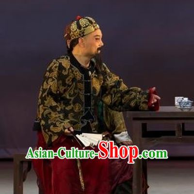 Jin Lv Qu Chinese Peking Opera Laosheng Garment Costumes and Headwear Beijing Opera Elderly Male Apparels Qing Dynasty Clothing