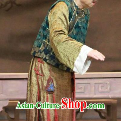Jin Lv Qu Chinese Peking Opera Laosheng Garment Costumes and Headwear Beijing Opera Apparels Qing Dynasty Elderly Male Clothing