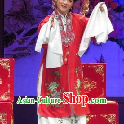 Chinese Ping Opera Actress Zhang Shangzhu Apparels Costumes and Headpieces Tell on Sargam Traditional Pingju Opera Diva Red Dress Garment