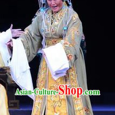 Chinese Ping Opera Noble Dame Apparels Costumes and Headpieces Da Song Zhong Yi Zhuan Traditional Pingju Opera Elderly Woman Dress Garment