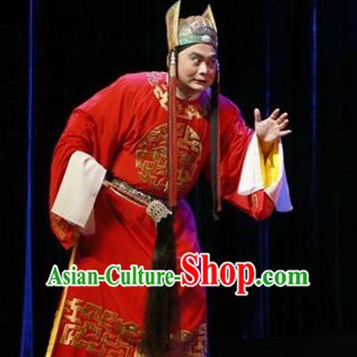 Chinese Ping Opera Court Eunuch Palm Civet for Prince Costumes and Headwear Pingju Opera Official Red Apparels Clothing