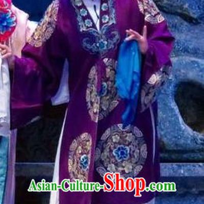Chinese Ping Opera Elderly Female Apparels Costumes and Headpieces Tell on Sargam Traditional Pingju Opera Dame Purple Dress Garment
