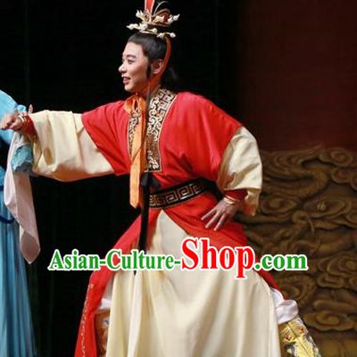 Chinese Ping Opera Young Male Xiaosheng Apparels Palm Civet for Prince Costumes and Headwear Pingju Opera Crown Prince Clothing