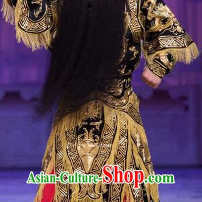 San Da Tao Sanchun Chinese Peking Opera Wusheng Garment Costumes and Headwear Beijing Opera Takefu Apparels General Gao Huaide Armor Clothing