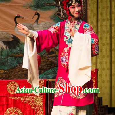 Chinese Beijing Opera Hua Tan Apparels Costumes and Headdress San Da Tao Sanchun Traditional Peking Opera Young Female Dress Bride Wedding Garment
