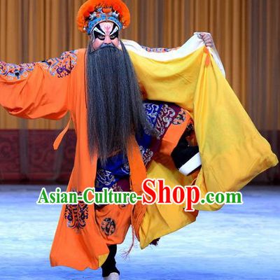 Nine Dragons Cup Chinese Peking Opera Laosheng Garment Costumes and Headwear Beijing Opera Apparels Elderly Male Clothing