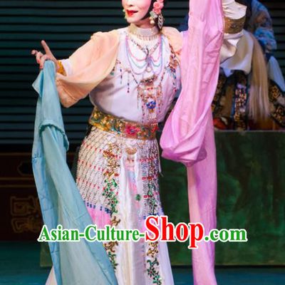 Chinese Beijing Opera Apparels Goddess Costumes and Headdress Petal Sprinkles From Heaven Traditional Peking Opera Hua Tan Dress Fairy Garment