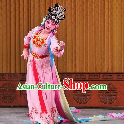 Chinese Beijing Opera Petal Sprinkles From Heaven Apparels Costumes and Headdress Traditional Peking Opera Actress Dress Goddess Garment