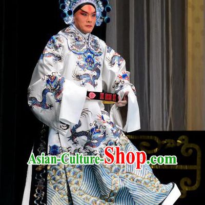 Chained Traps Chinese Peking Opera Young Male Garment Costumes and Headwear Beijing Opera Minister Apparels Official Huang Tianba Clothing