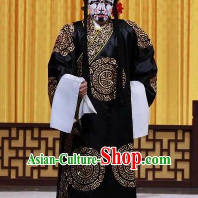 Chained Traps Chinese Peking Opera Laosheng Garment Costumes and Headwear Beijing Opera Jing Role Apparels Martial Male Black Clothing
