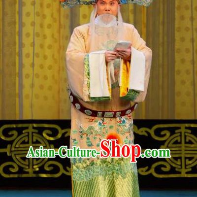 Chained Traps Chinese Peking Opera Elderly Male Garment Costumes and Headwear Beijing Opera Apparels Minister Clothing