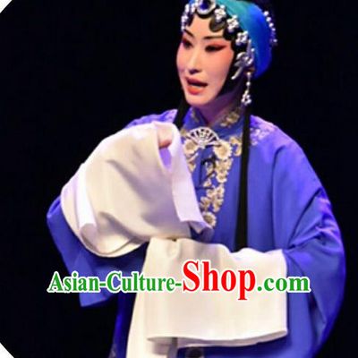 Chinese Beijing Opera Young Female Apparels Qing Tian Dao Costumes and Headpieces Traditional Peking Opera Actress Dress Distress Maiden Garment