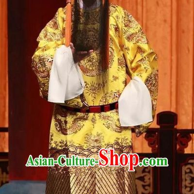 Qing Tian Dao Chinese Peking Opera Emperor Jia Jing Garment Costumes and Headwear Beijing Opera Laosheng Apparels Elderly Male Monarch Clothing