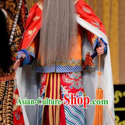 Jiu Jiang Kou Chinese Peking Opera King Garment Costumes and Headwear Beijing Opera Laosheng Apparels Elderly Male Chen Youliang Clothing