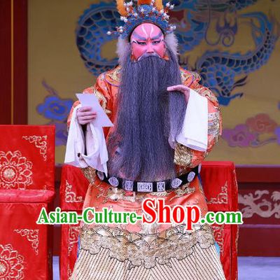 Jiu Jiang Kou Chinese Peking Opera Elderly Male Garment Costumes and Headwear Beijing Opera Laosheng Apparels Lord Chen Youliang Clothing