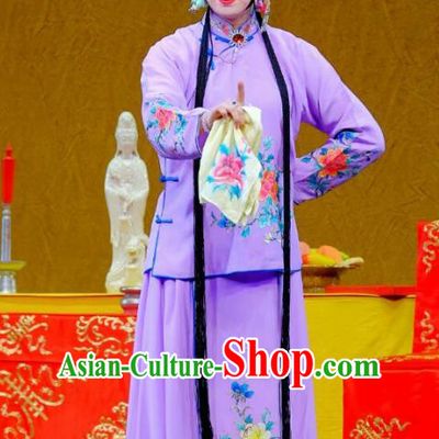 Chinese Beijing Opera Hua Tan Apparels Ba Zhen Tang Costumes and Headpieces Traditional Peking Opera Young Lady Purple Dress Garment