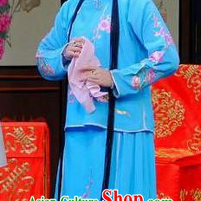 Chinese Beijing Opera Young Beauty Apparels Ba Zhen Tang Costumes and Headpieces Traditional Peking Opera Hua Tan Blue Dress Actress Garment