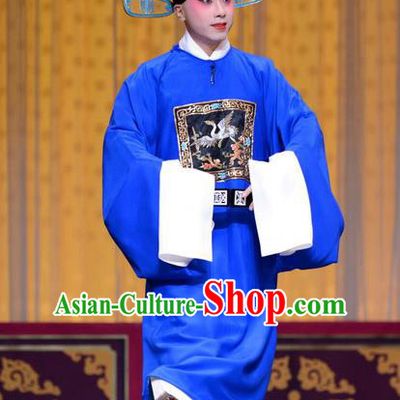 Qi Shuang Hui Chinese Peking Opera Young Male Garment Costumes and Headwear Beijing Opera Xiaosheng Apparels Official Zhao Chong Clothing