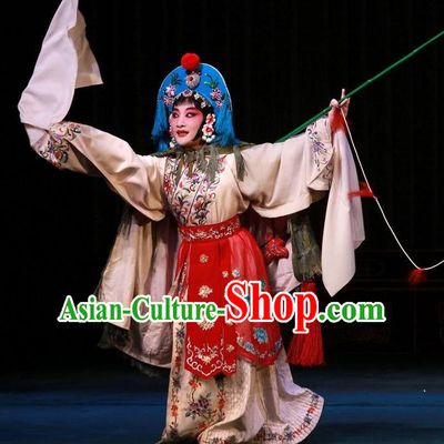 Chinese Beijing Opera Hua Tan Apparels Lian Jinfeng Costumes and Headdress Traditional Peking Opera Young Female Dress Fisher Maiden Garment