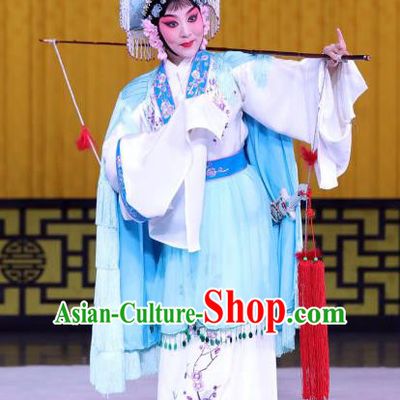 Chinese Beijing Opera Country Woman Apparels Lian Jinfeng Costumes and Headdress Traditional Peking Opera Fisher Maiden Dress Garment
