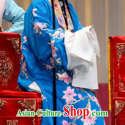 Chinese Beijing Opera Young Mistress Apparels Zhan Tai Ping Costumes and Headdress Traditional Peking Opera Actress Blue Dress Countess Garment
