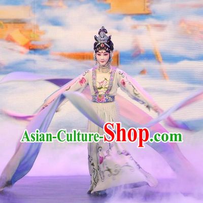 Chinese Beijing Opera Young Female Apparels Goddess Costumes and Headdress Petal Sprinkles From Heaven Traditional Peking Opera Hua Tan Dress Garment