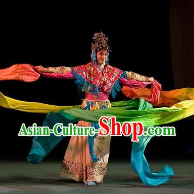 Chinese Beijing Opera Diva Apparels Goddess Costumes and Headdress Petal Sprinkles From Heaven Traditional Peking Opera Actress Hua Tan Dress Garment