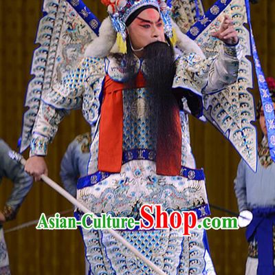 Hu Jia Zhuang Chinese Peking Opera General Kao Suit Garment Costumes and Headwear Beijing Opera Martial Male Apparels Armor Clothing with Flags