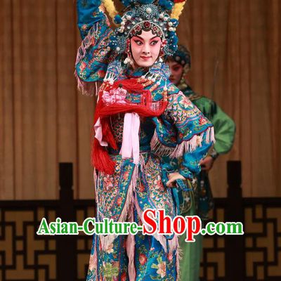 Chinese Beijing Opera Martial Lady Hu Sanniang Apparels Hu Jia Zhuang Costumes and Headdress Traditional Peking Opera Tao Ma Tan Dress Female General Armor Garment