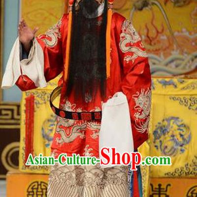 He Hou Ma Dian Chinese Peking Opera Elderly Male Garment Costumes and Headwear Beijing Opera Laosheng Apparels Emperor Zhao Guangyi Clothing