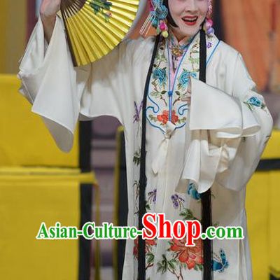 Chinese Beijing Opera Hua Tan Apparels Su Xiaomei Costumes and Headpieces Traditional Peking Opera Actress White Dress Young Female Garment