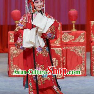 Chinese Beijing Opera Bride Wedding Apparels Su Xiaomei Costumes and Headpieces Traditional Peking Opera Hua Tan Red Dress Young Female Garment