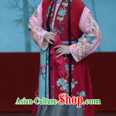 Chinese Beijing Opera Servant Girl Apparels Su Xiaomei Costumes and Headpieces Traditional Peking Opera Young Lady Rosy Dress Garment